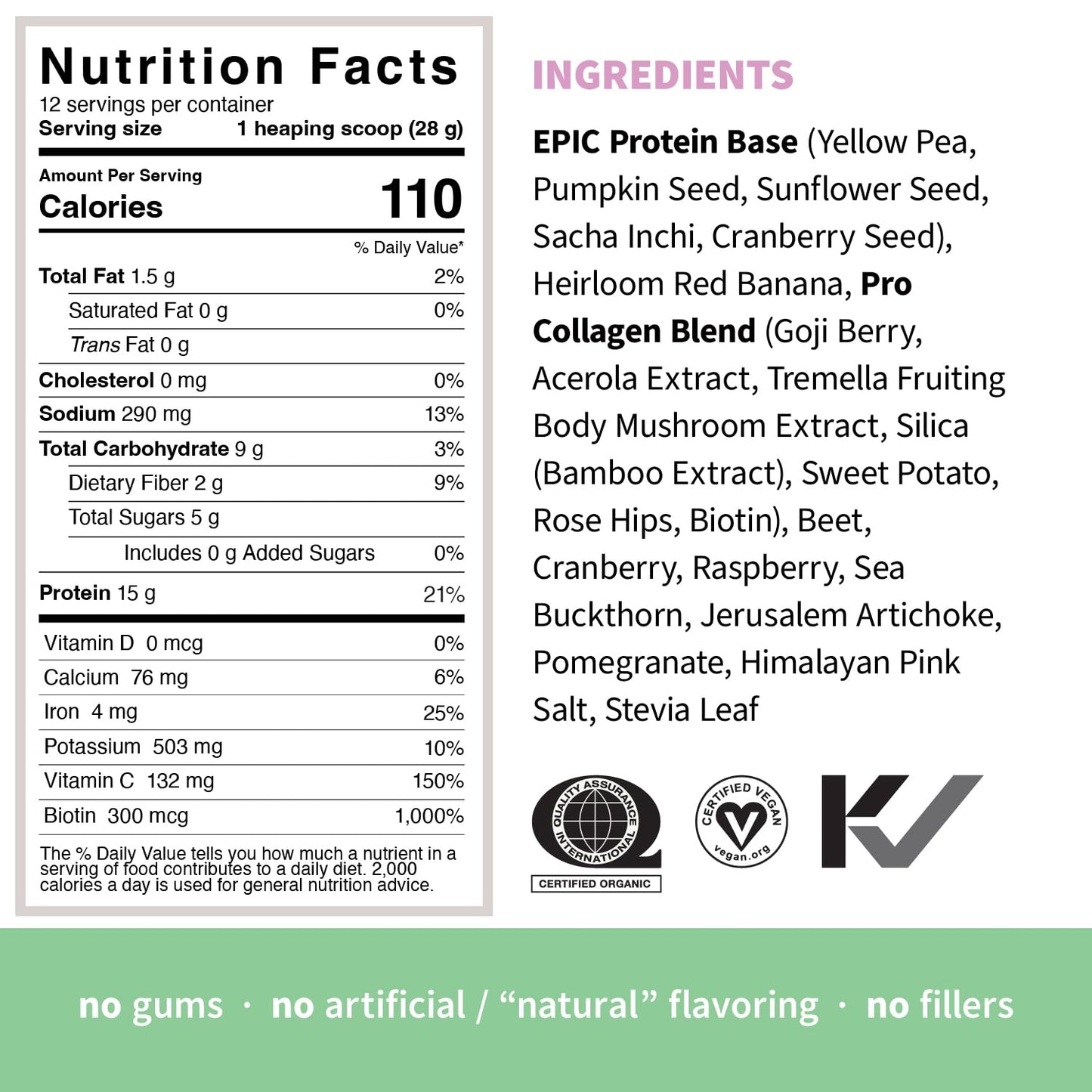 Sprout Living Epic Protein Plant Based Protein & Superfoods Powder Pro Collagen Berry, 12.8 oz