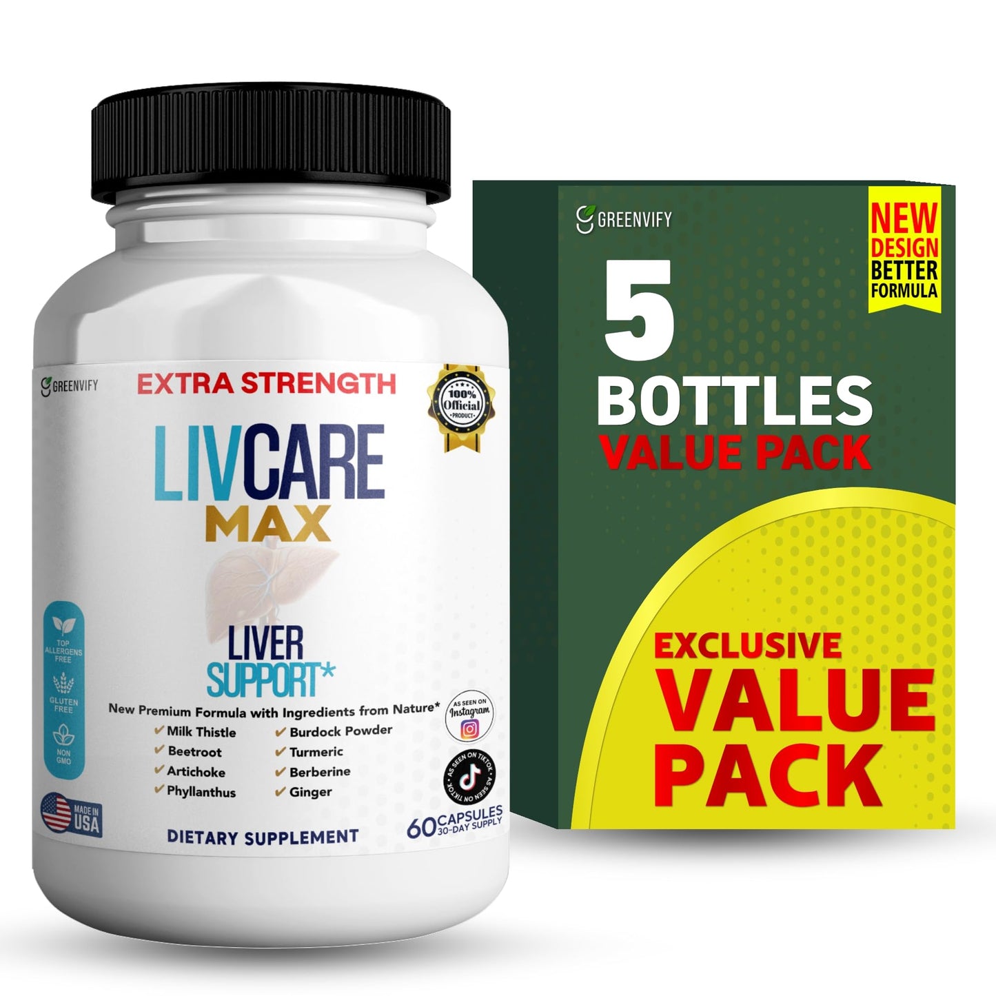 GREENVIFY Livcare Max Liver Support Supplement Capsule 300 Count