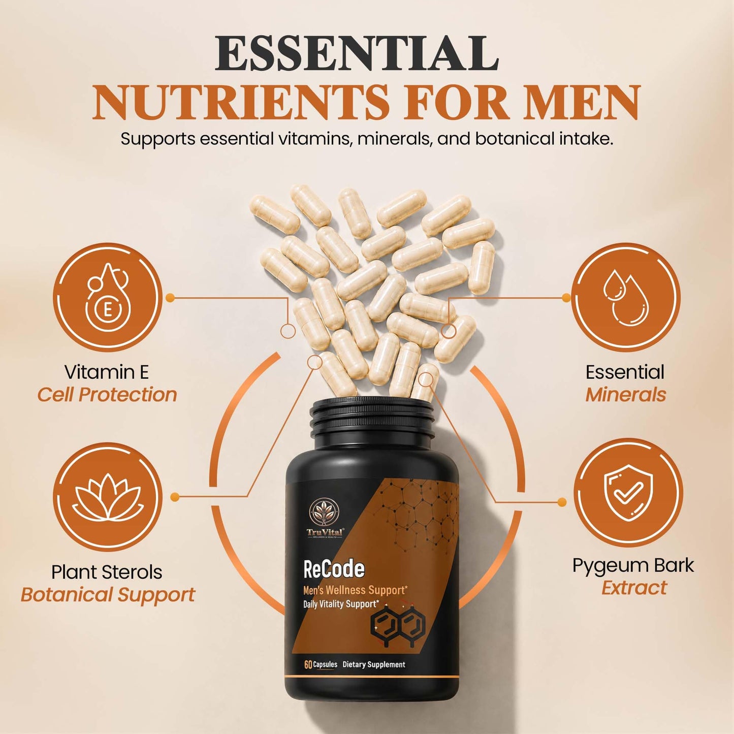 Tru Vital ReCode PCT Men's Hormonal Balance & Recovery Support 60 Capsules