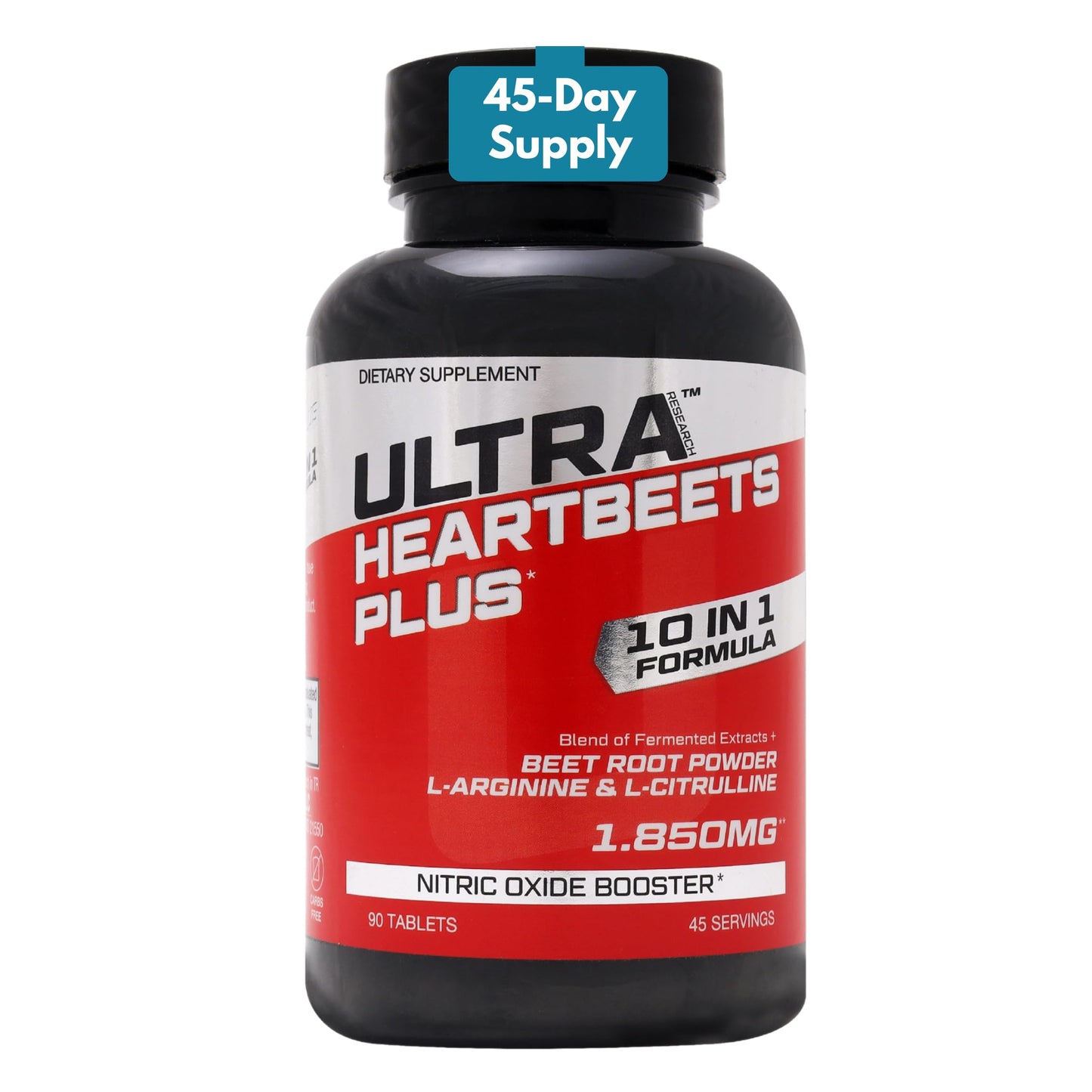 Ultra Research HeartBeets Plus Beet Root, L-Arginine, L-Citrulline, 10-in-1 Circulation Formula - Nitric Oxide Booster, Cardiovasular and Heart Health Supplement, 90 Tablets