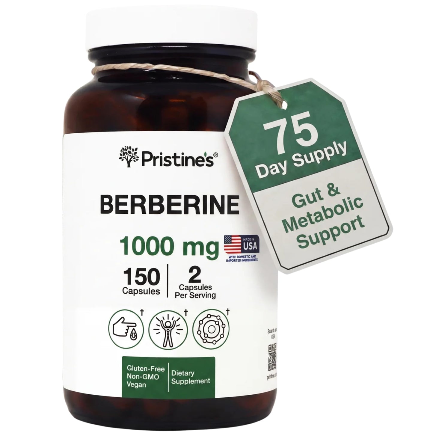 PRISTINE'S Berberine 1000 MG Supplement Capsules 150 Capsules
