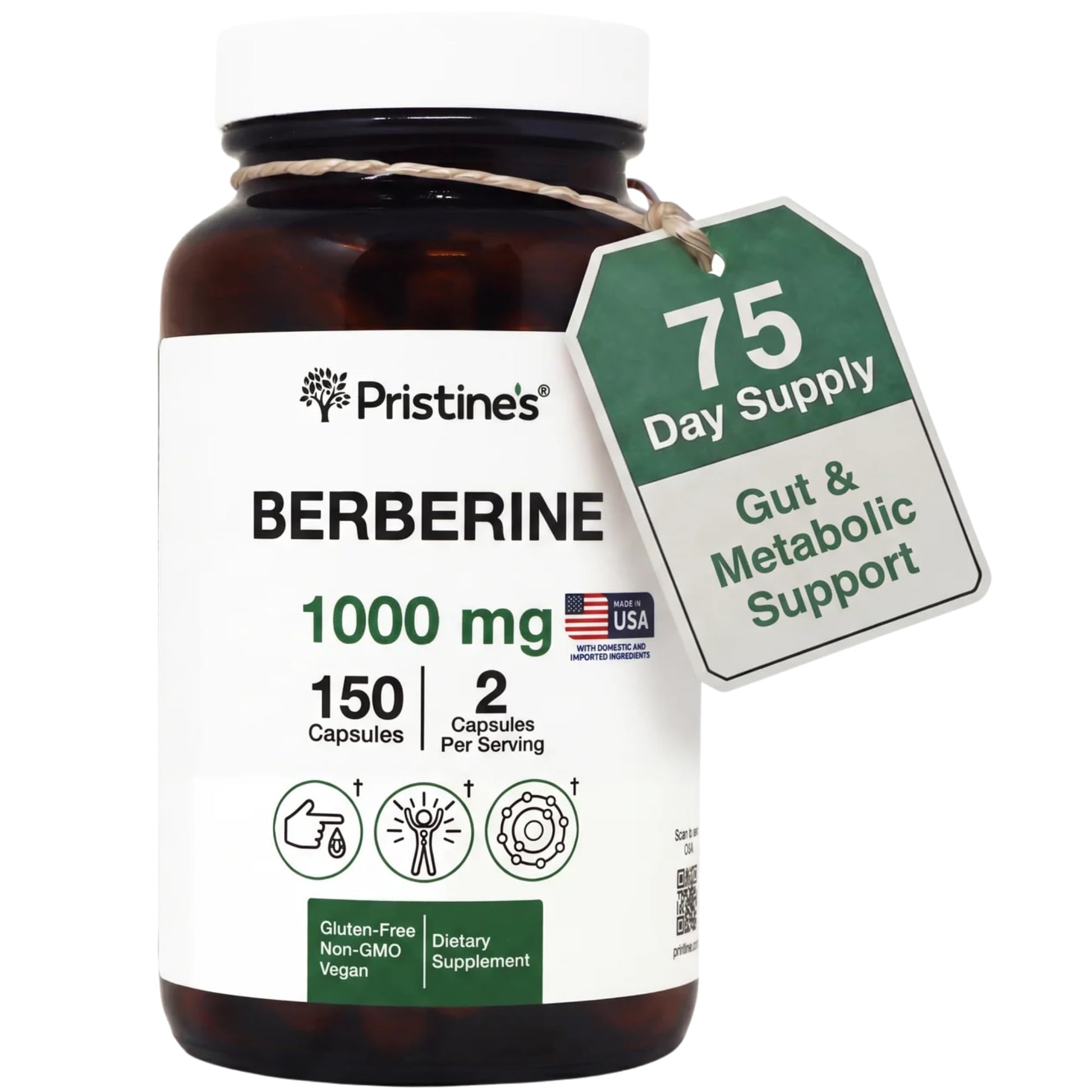 PRISTINE'S Berberine 1000 MG Supplement Capsules 150 Capsules