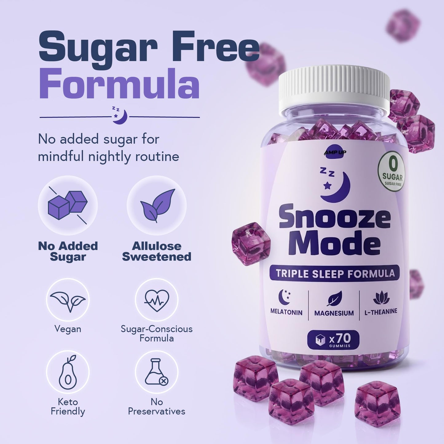 AmpUp Sleep Melatonin Sugar Free Gummies Natural Grape Flavor, 140 Gummies