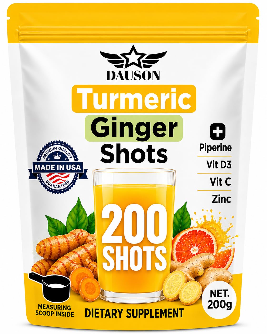 DAUSON Turmeric Shots for Joint Pain, Immune Boost, Gut Health Powder, 200 Servings