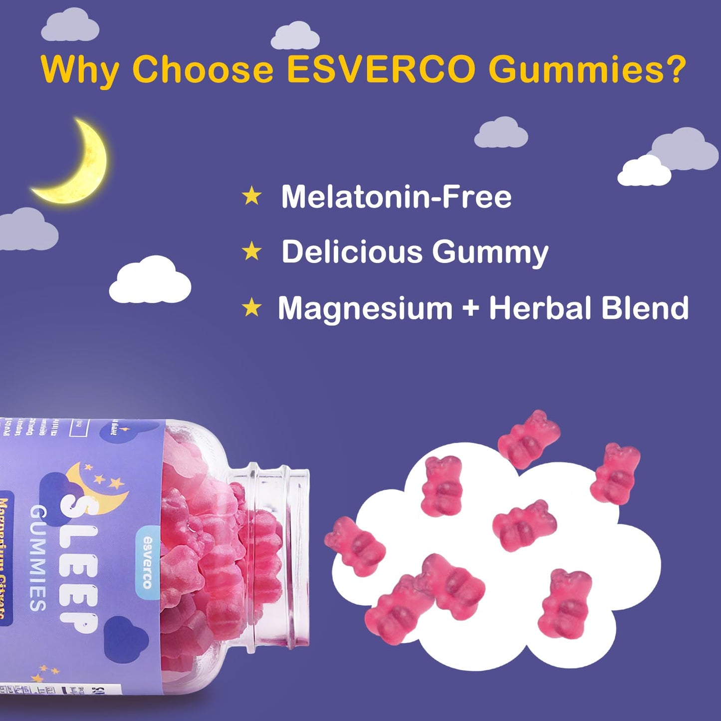 esverco Magnesium Gummies 500mg Magnesium Citrate Deep Sleep, 120 Count