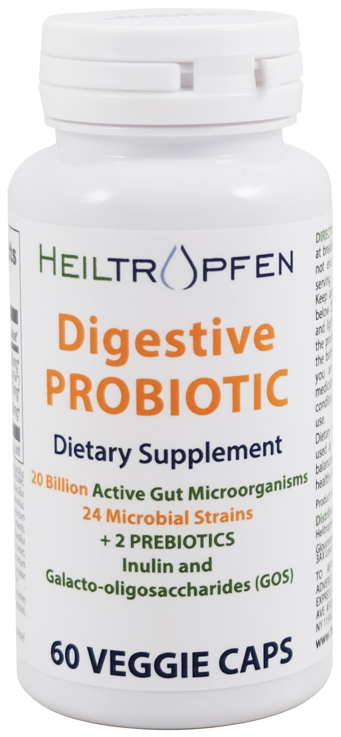Heiltropfen Digestive Probiotic + Prebiotic, 24 Strains, 20 Billion CFU, 60 Capsules