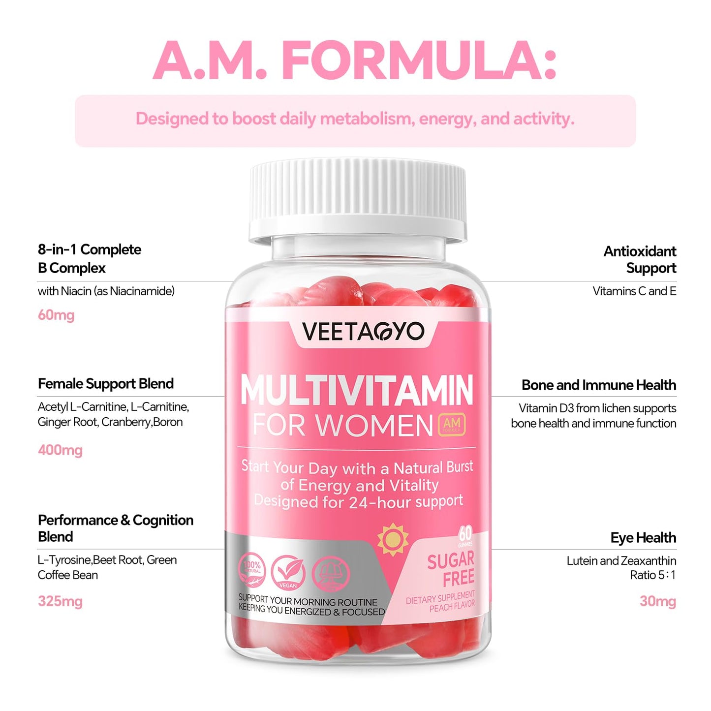 VEETAGYO Multivitamin for Women AM & PM Gummy 120 Count