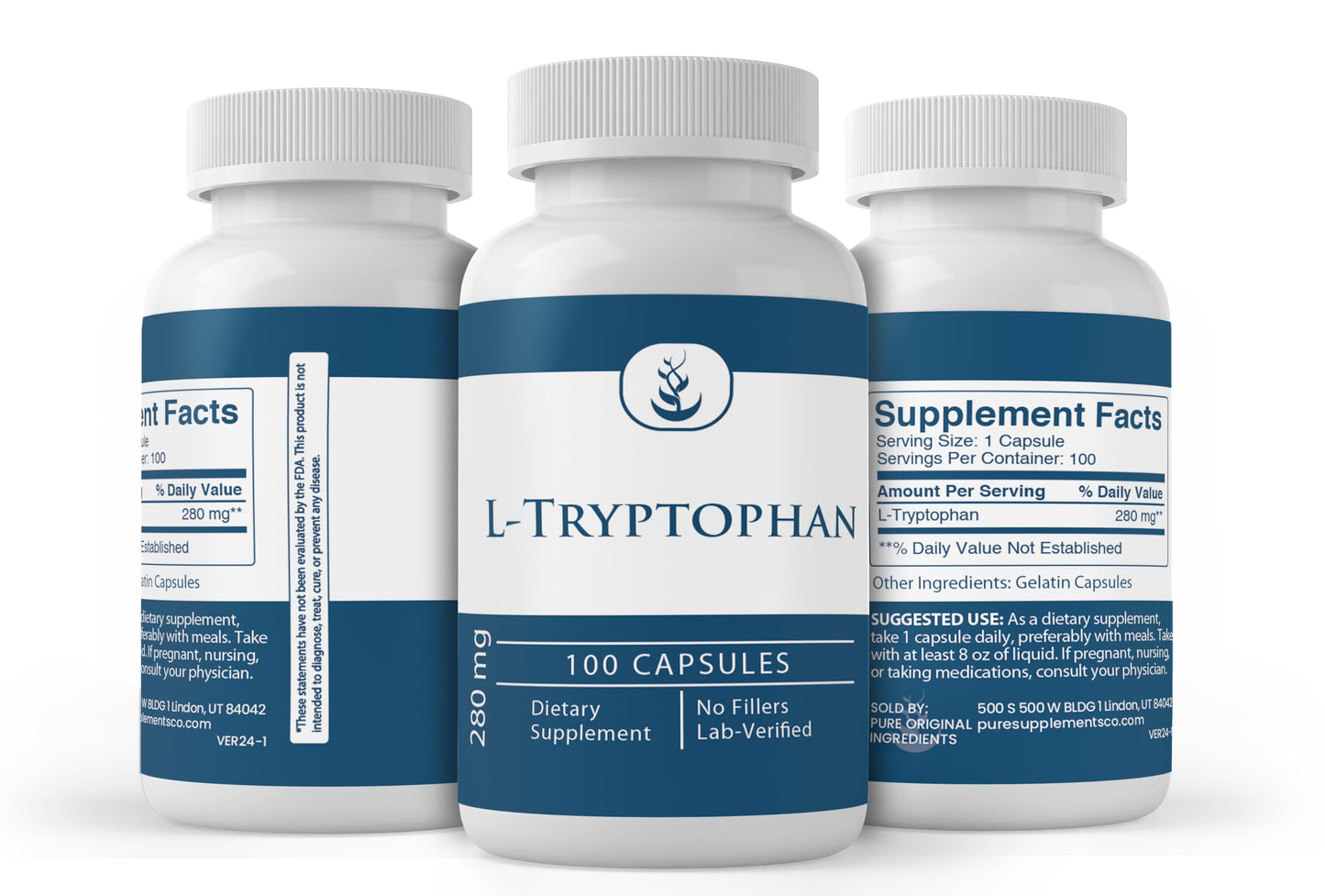 Pure Original Ingredients L-Tryptophan Capsules 100 Count