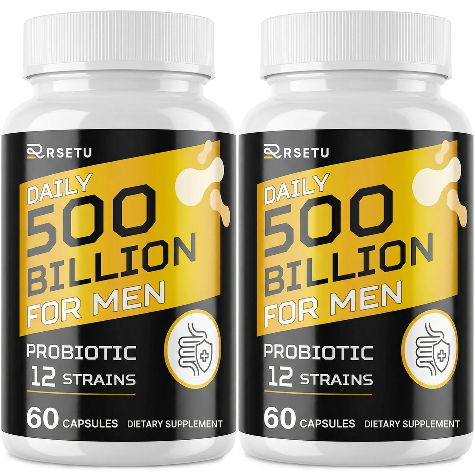 RSETU Probiotics for Men, 500 Billion CFUs & 12 Strains, Mens Probiotic Capsule, 120 Capsules