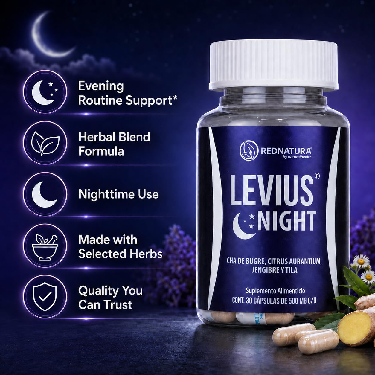 Red Natura Levius Night 30 Capsules