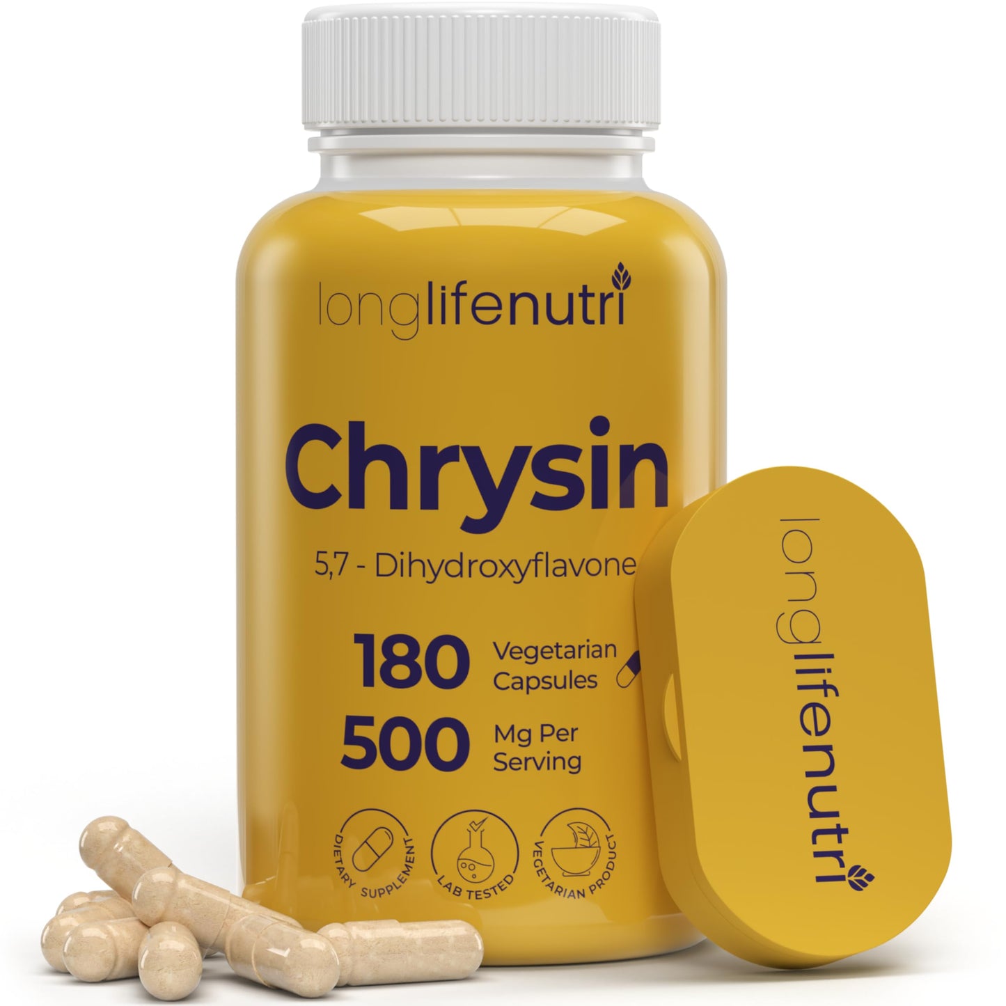 LongLifeNutri Chrysin 500mg Capsules, 180 Count