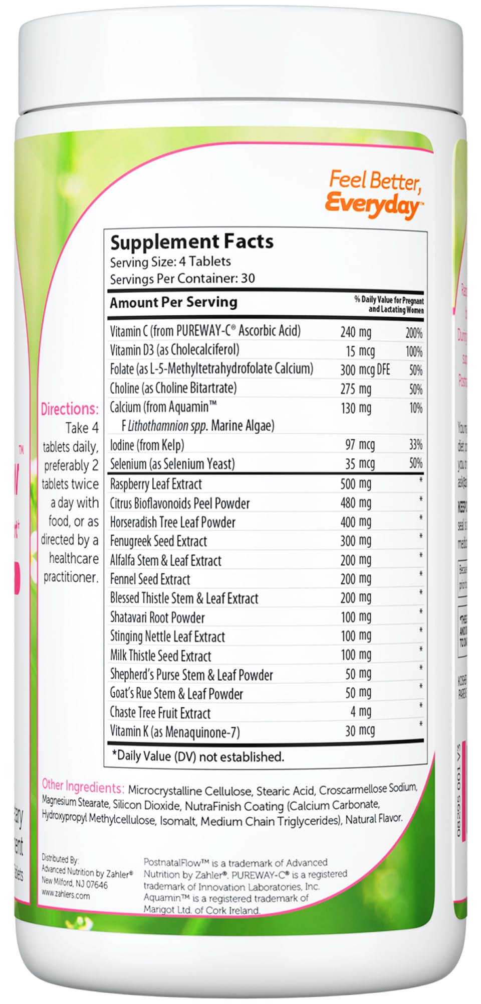 Zahler Postnatal Flow for Advanced Lactation Support, Breastfeeding + Postnatal Support, 120 Tablets