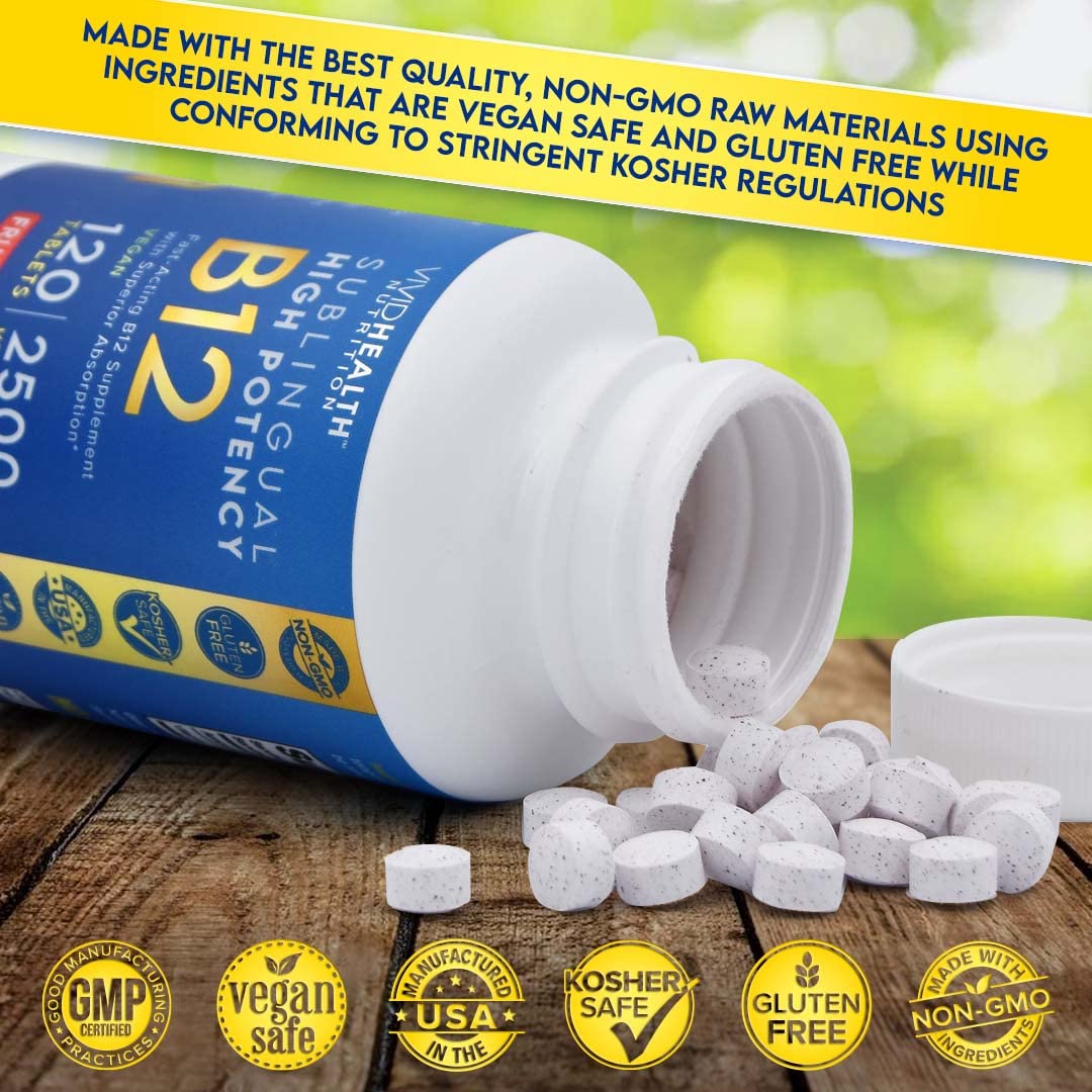 Vivid Health Nutrition Vitamin B12 Sublingual Tablet 120 Count