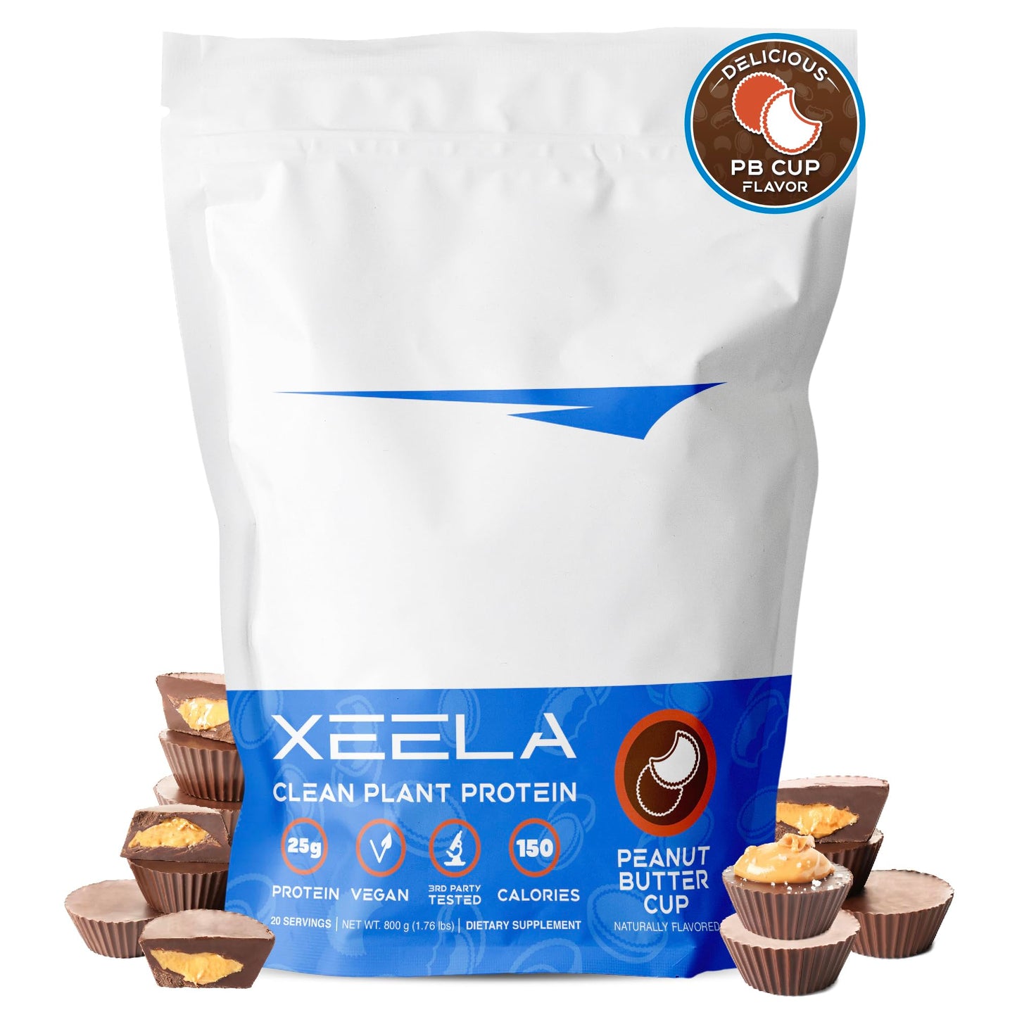 XEELA Plant Based Vegan Protein Powder, Pea Protein, Peanut Butter Cup, 25.8911
