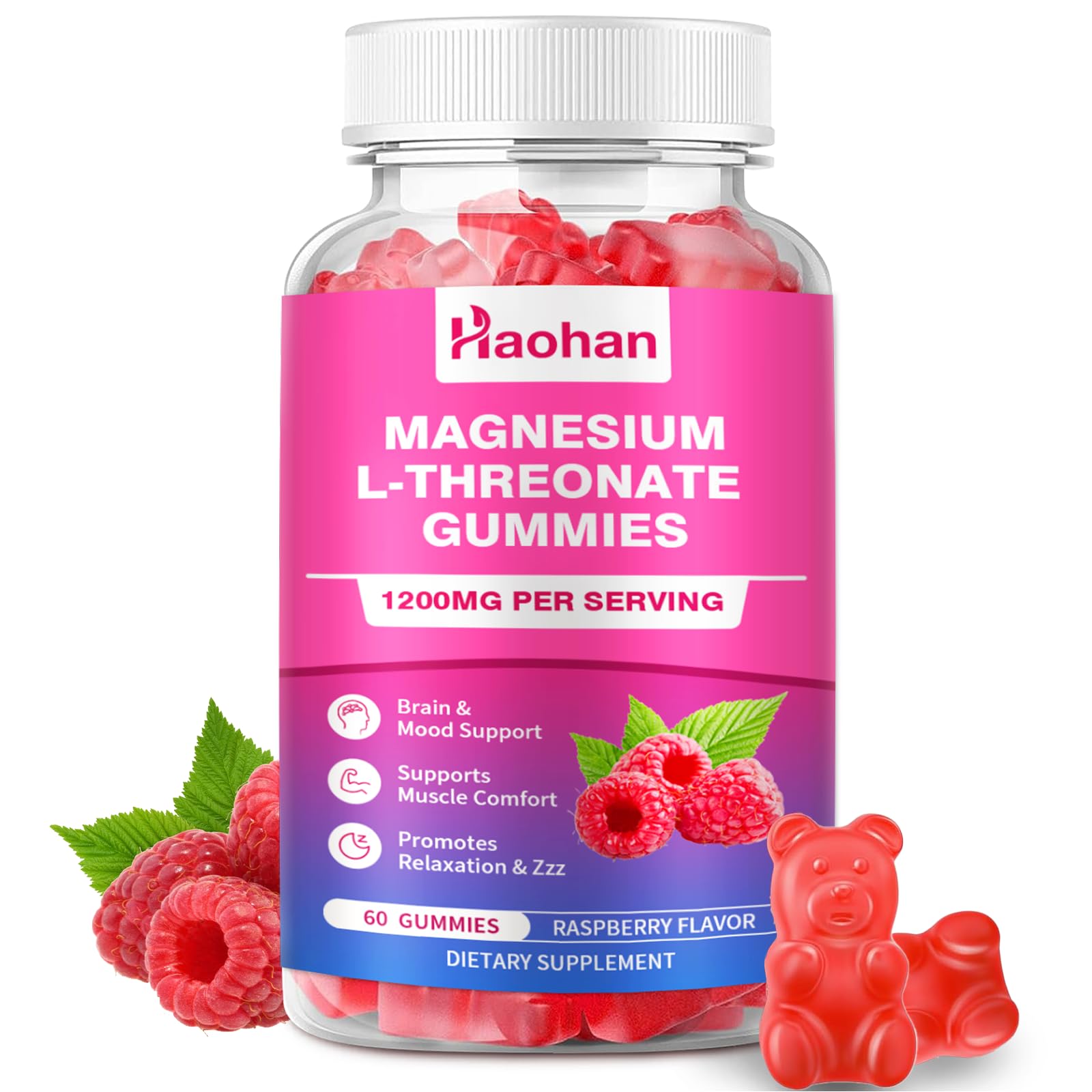 Haohan Magnesium L-Threonate 1200mg Gummies, 2 Count