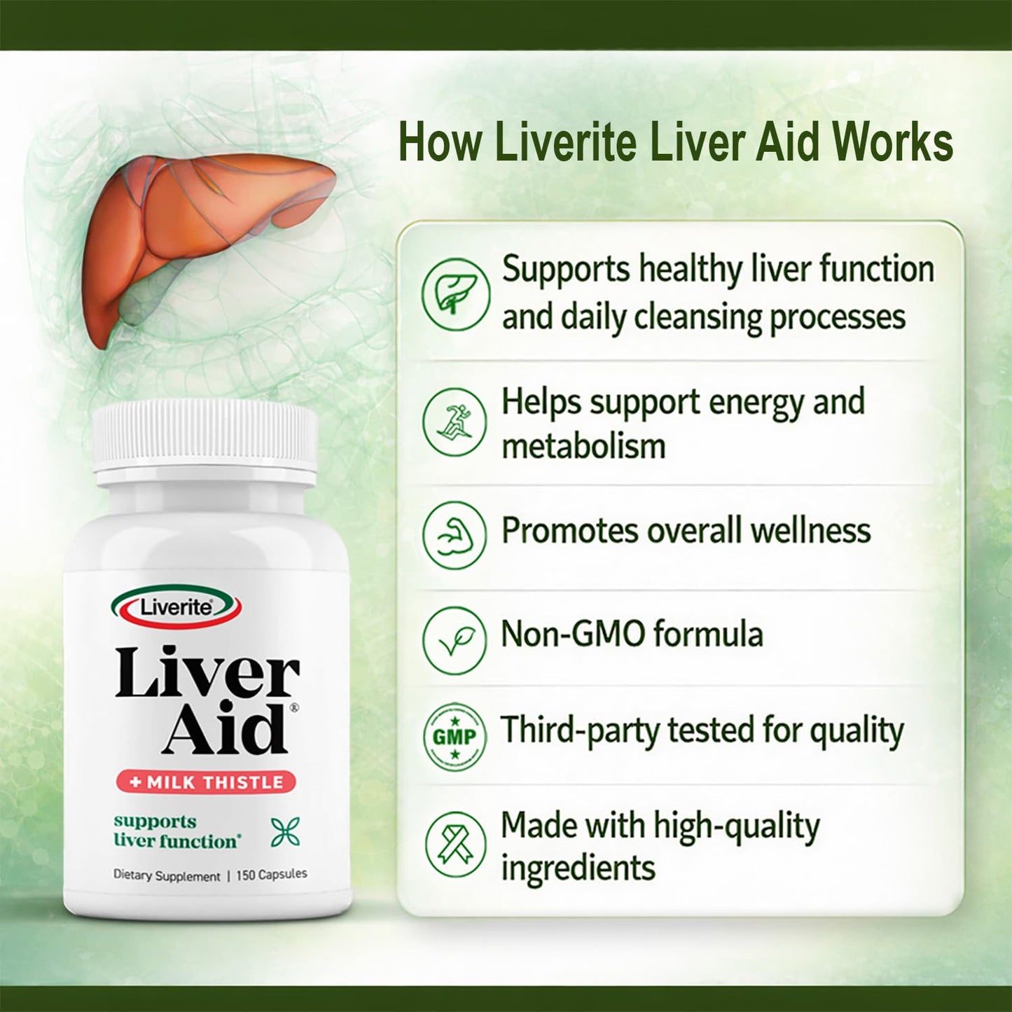 LIVERITE Liver Aid with Milk Thistle Capsules, 60 Count