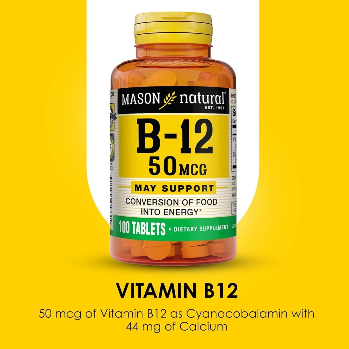 Mason Natural Vitamin B12 50 mcg with Calcium Tablets, 100 Count