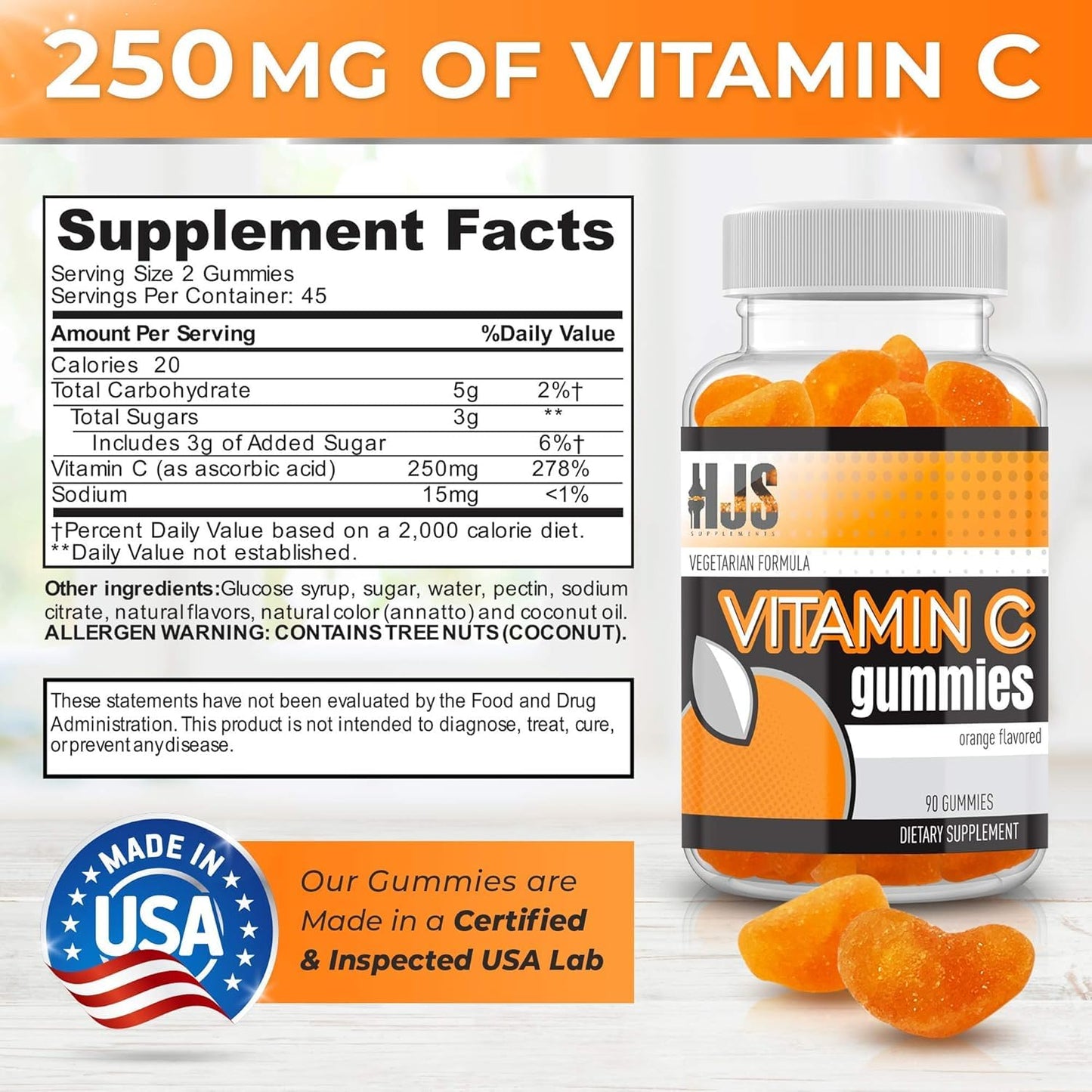 HJS Supplements Vitamin C Gummies 90 Count