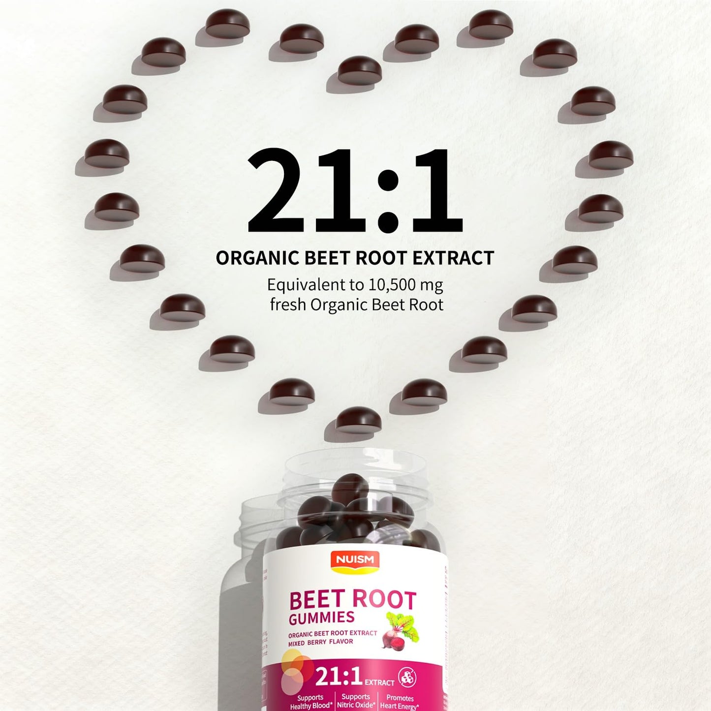 NUISM Organic Beet Root Gummies, Gummy, 90 Count
