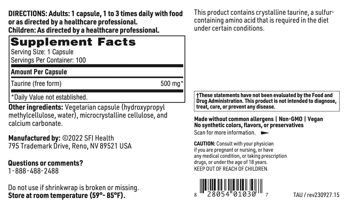 SFI Health Taurine Capsule, 100 Capsules
