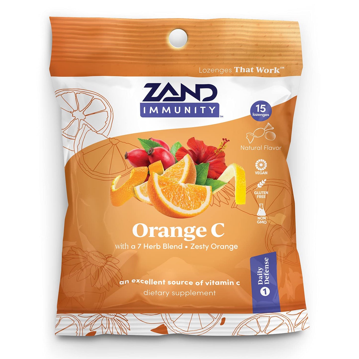 ZAND Herbal Lozenge-Orange Vitamin C Lozenges, 15 Count