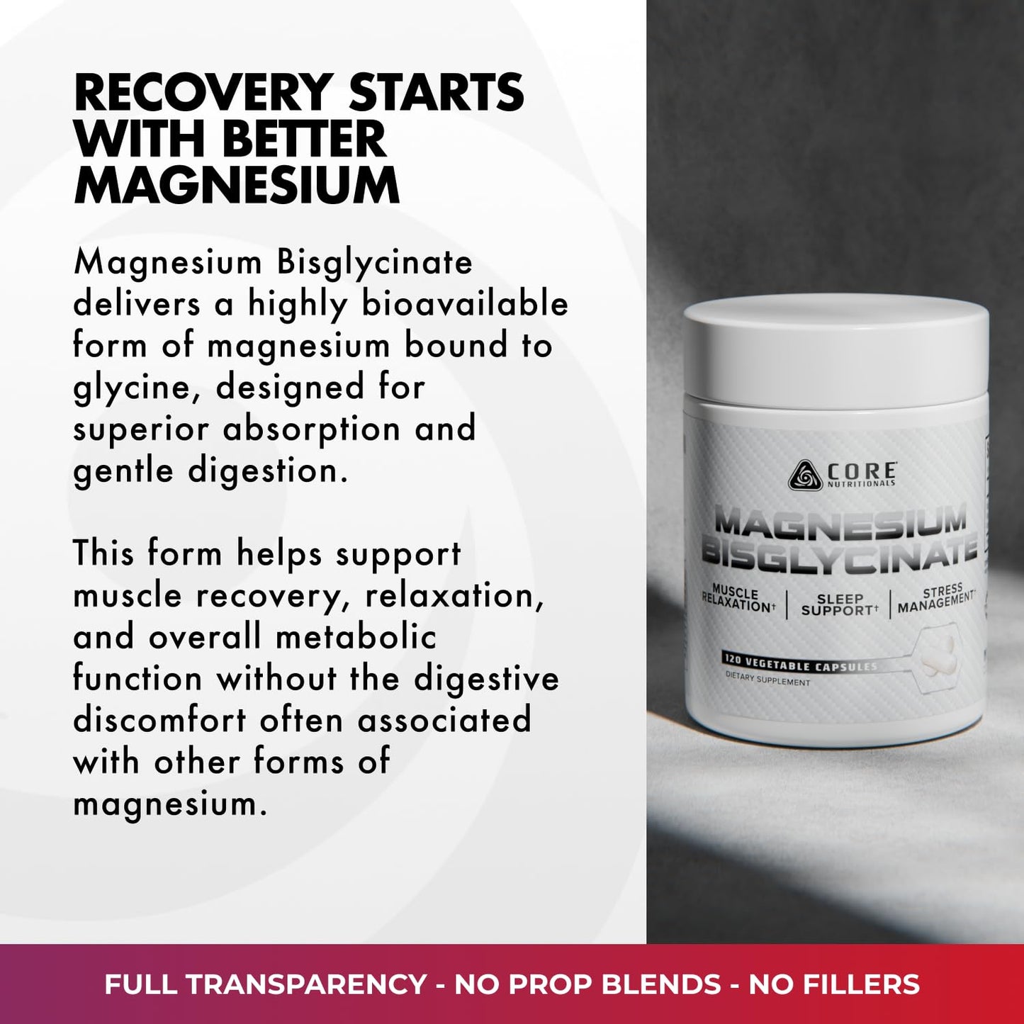 Core Nutritionals Magnesium Bisglycinate Capsules 120 Count