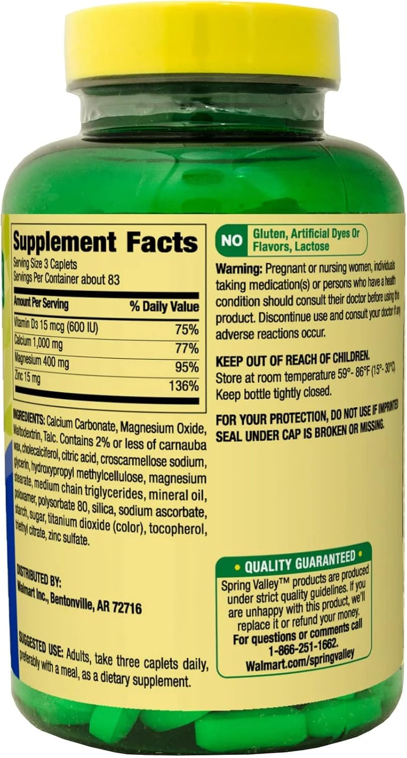 BASKETGOODS Calcium, Magnesium, Zinc & Vitamin D3 Tablet 250 Count