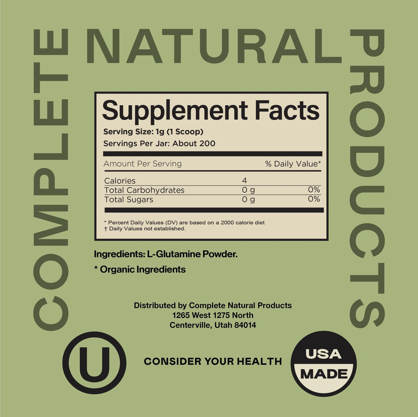Complete Natural Products L-Glutamine Powder Supplement, 8 oz
