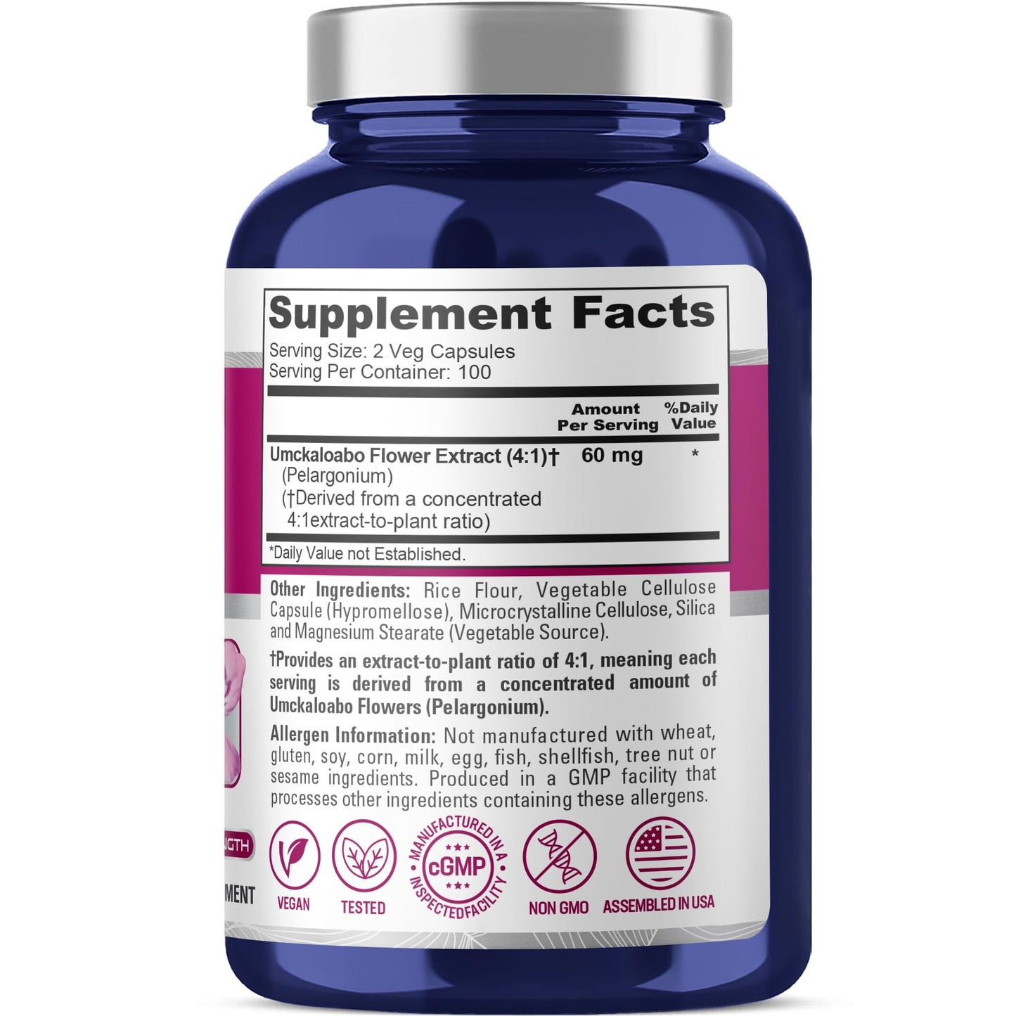 NusaPure Umckaloabo 60 mg Capsules, 200 Veg Capsules