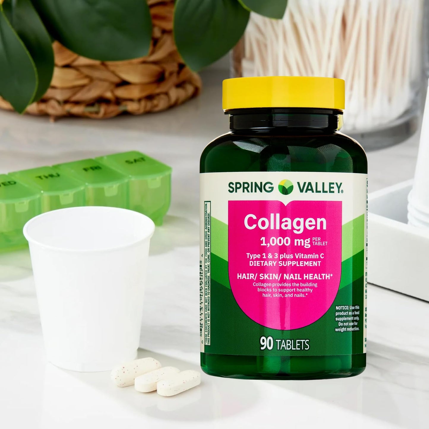 Ravazzi Collagen Type 1 & 3 Plus Vitamin C Hair Skin Nails Health Dietary Supplement Tablets, 90 Count