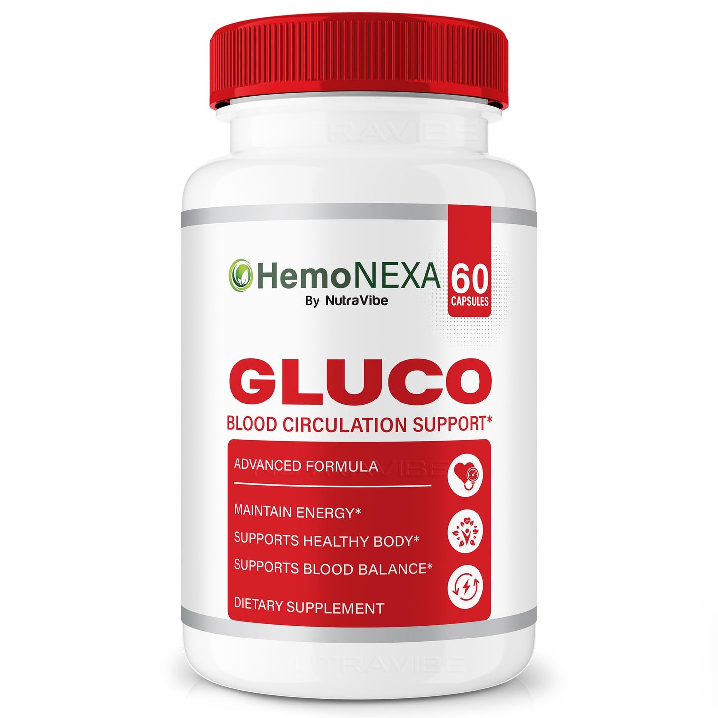 NutraVibe Hemonexa Gluco Natural Gluco & Balance Support Supplement, 60 Capsules