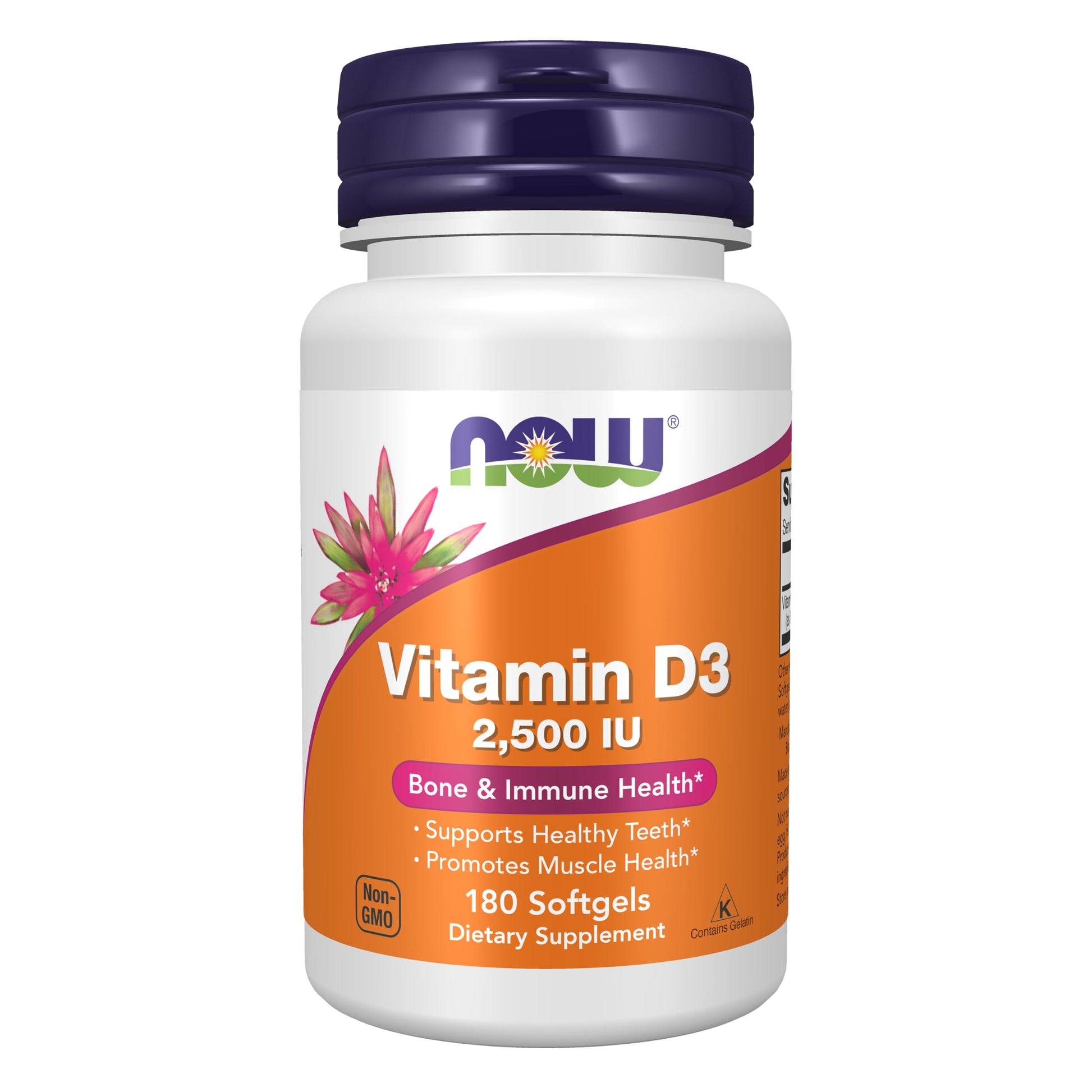 NOW Foods Vitamin D3 2500 IU Softgels, 180 Count