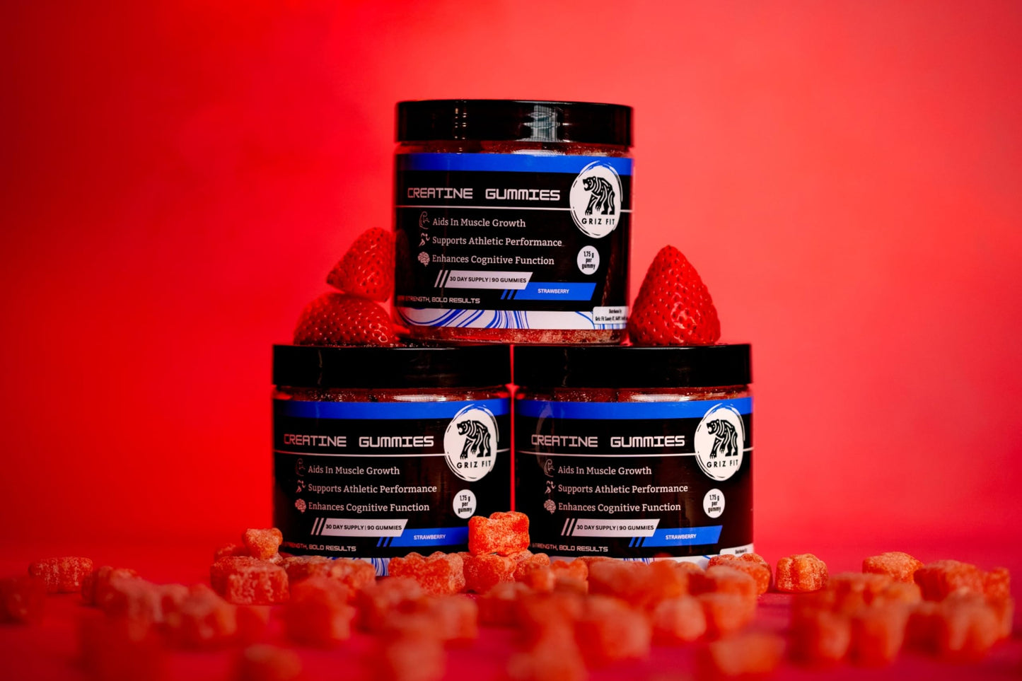 Griz Fit Strawberry Creatine Gummies 90 Count