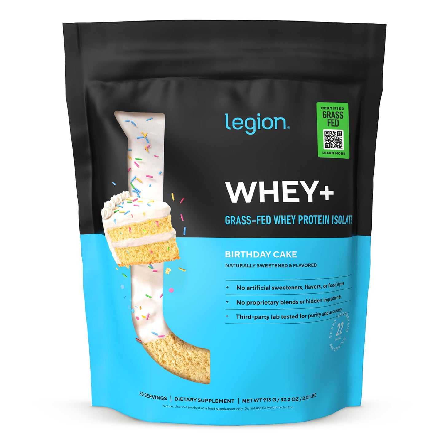 LEGION Whey+ Protein Isolate Powder, Birthday Cake, 30 Servings