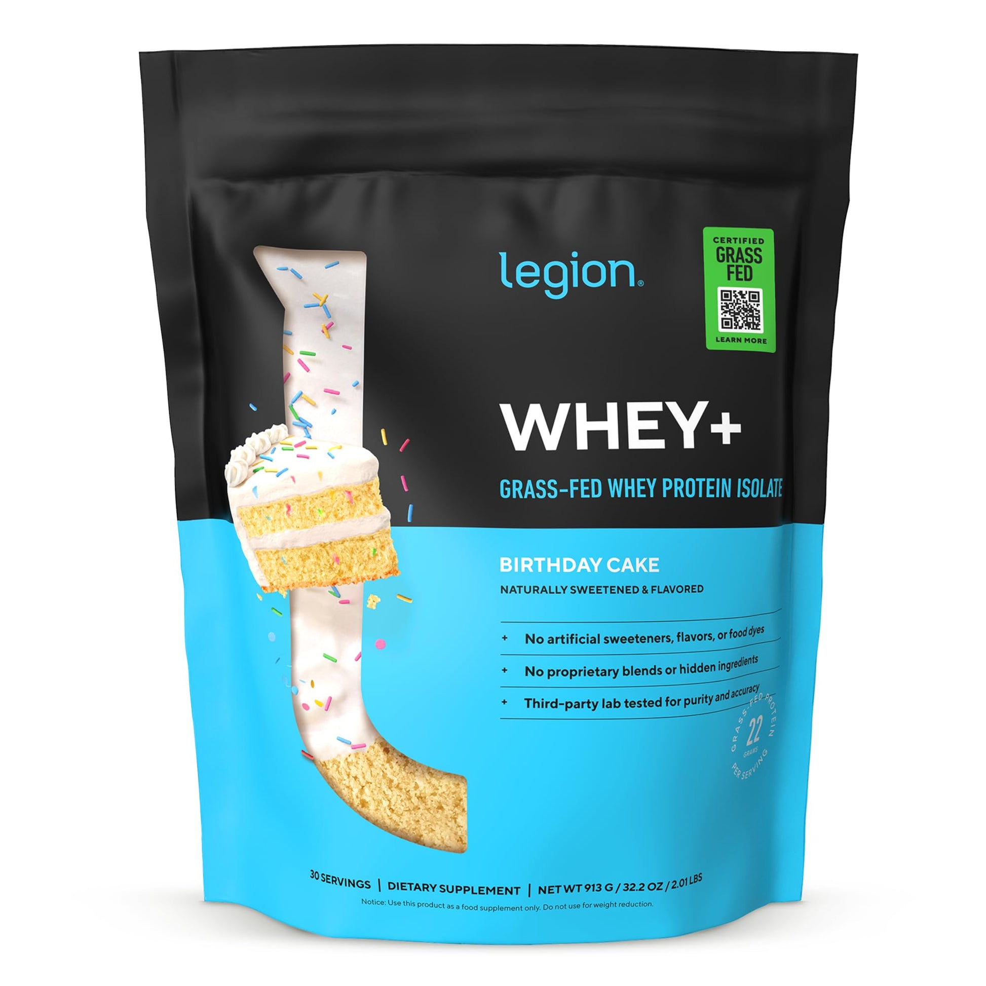 LEGION Whey+ Protein Isolate Powder, Birthday Cake, 30 Servings