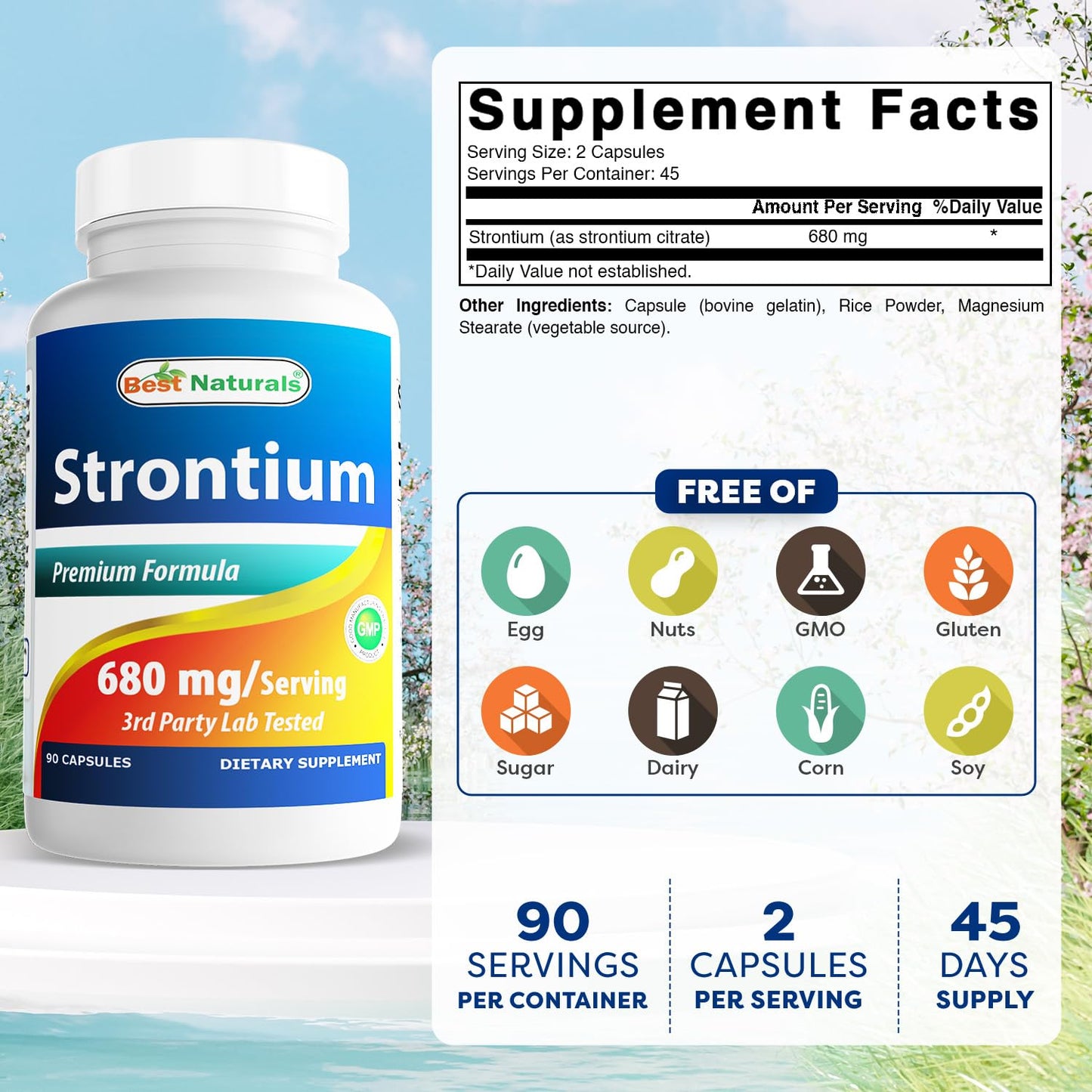 Best Naturals Strontium Bone Building Formula 680mg/serving Capsules 90 Capsules