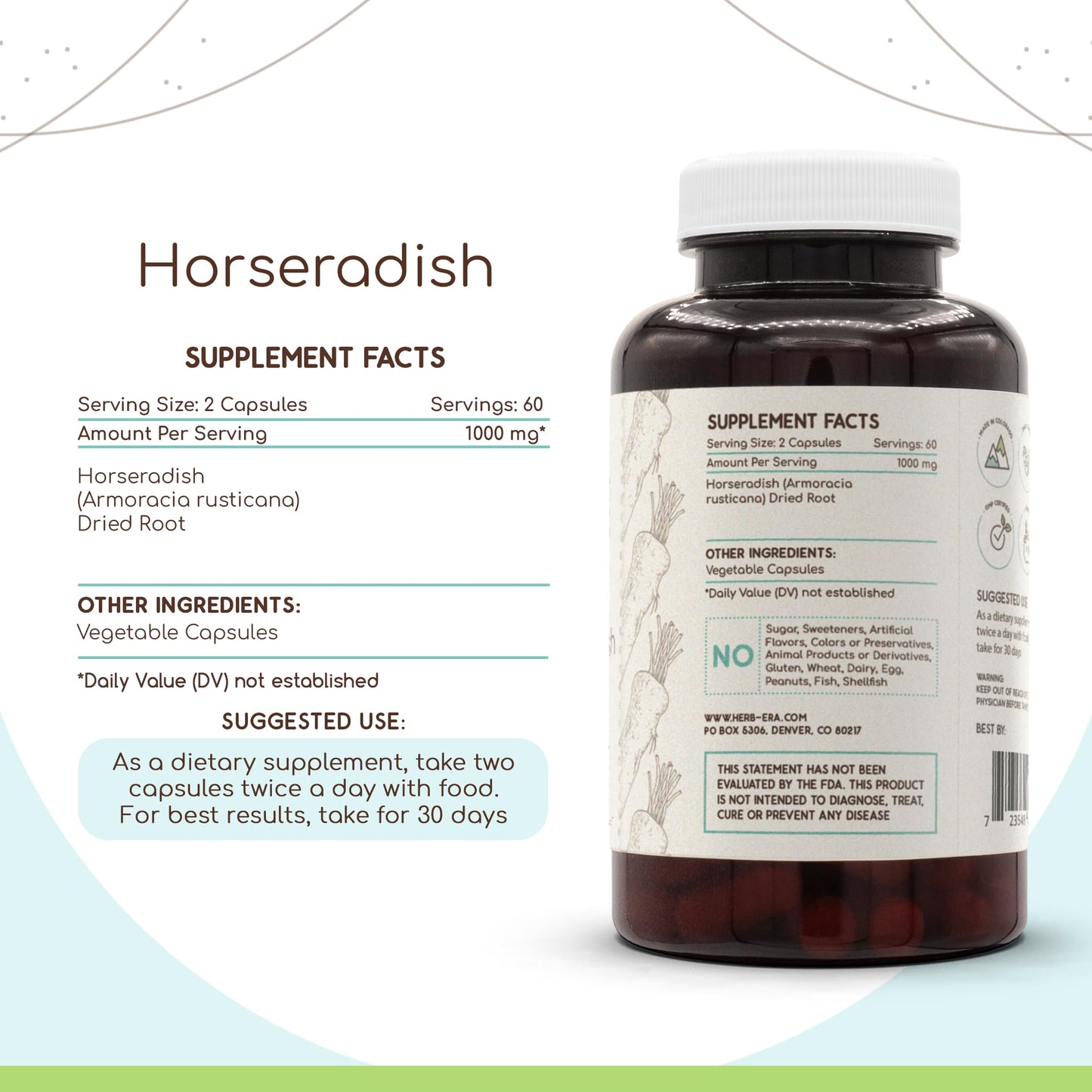 HerbEra Horseradish Capsules 500 mg, 120 Count