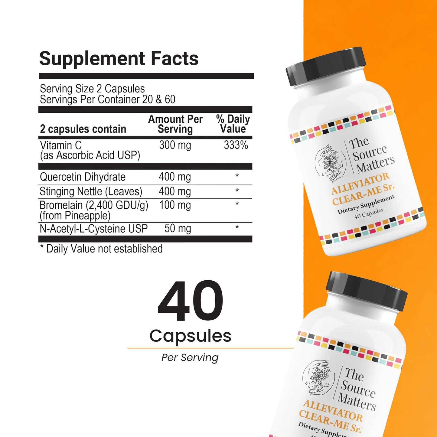 THE SOURCE MATTERS Alleviator Clear-ME SR Seasonal Allergy Relief and Immune Support Capsule, 40 Count