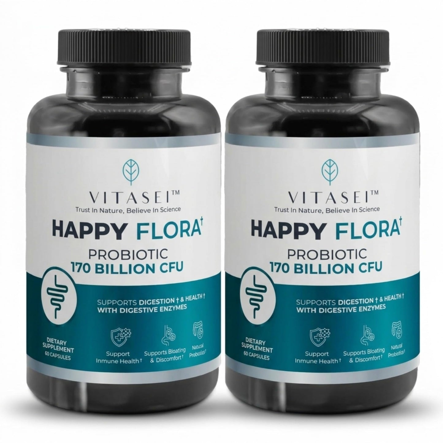 VITASEI Happy Flora Probiotic Supplement – 170 Billion CFU with Digestive Enzymes – Gut Health and Metabolic Support for Women and Men Capsules 120