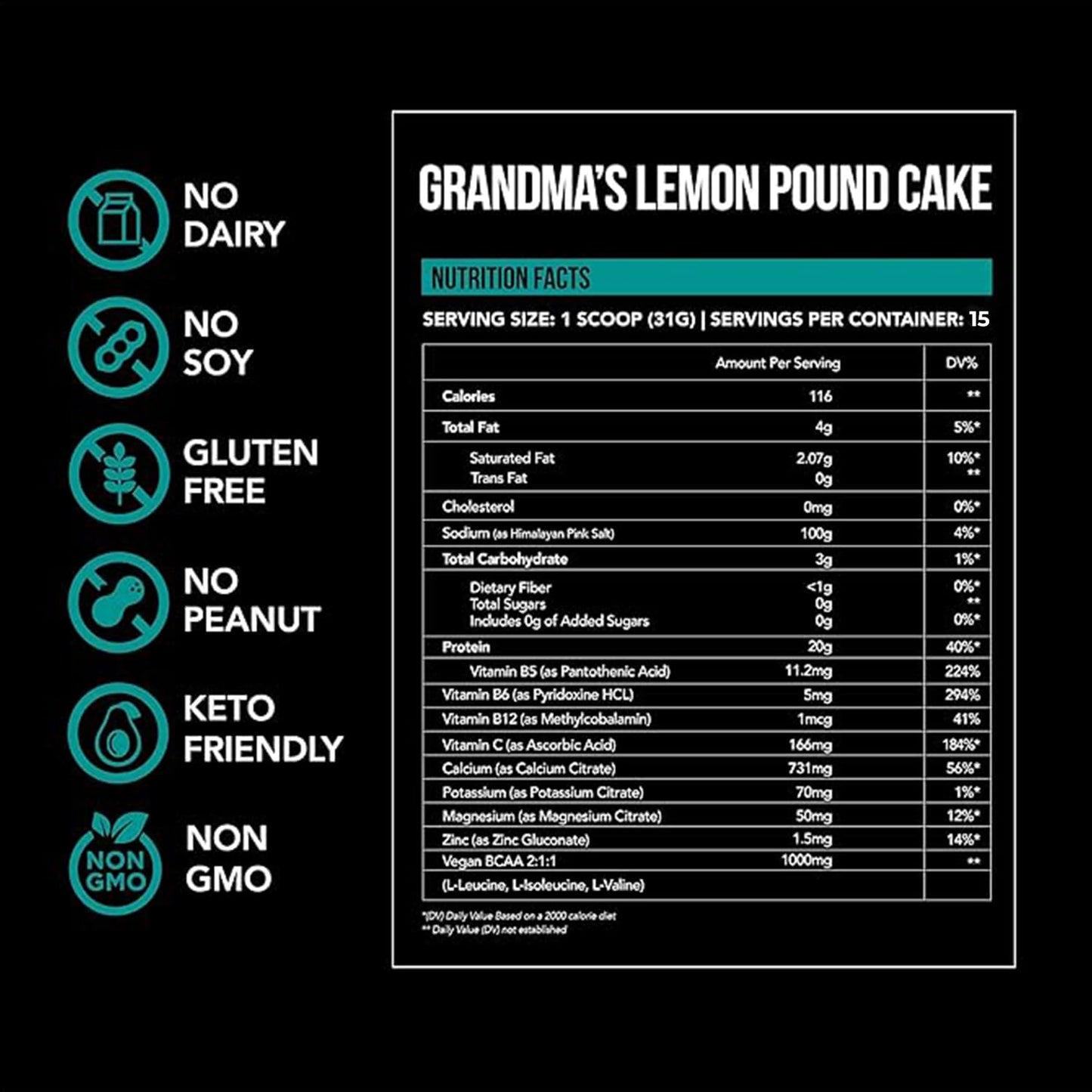 Just Move Protein Powder - Grandma's Lemon Pound Cake - Vegan (Plant Based) - 17.2 oz