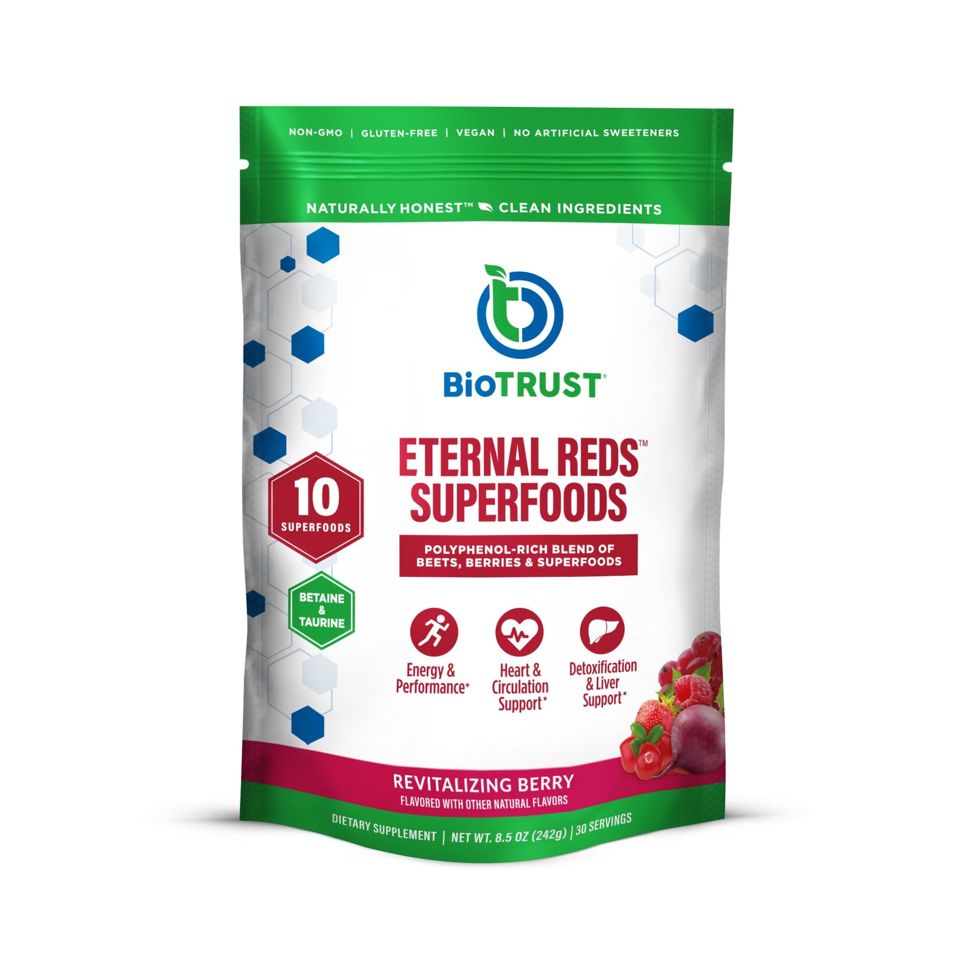 BioTrust Red Superfoods Powder with Beet Root - Heart Health, Berry, 7.9 oz