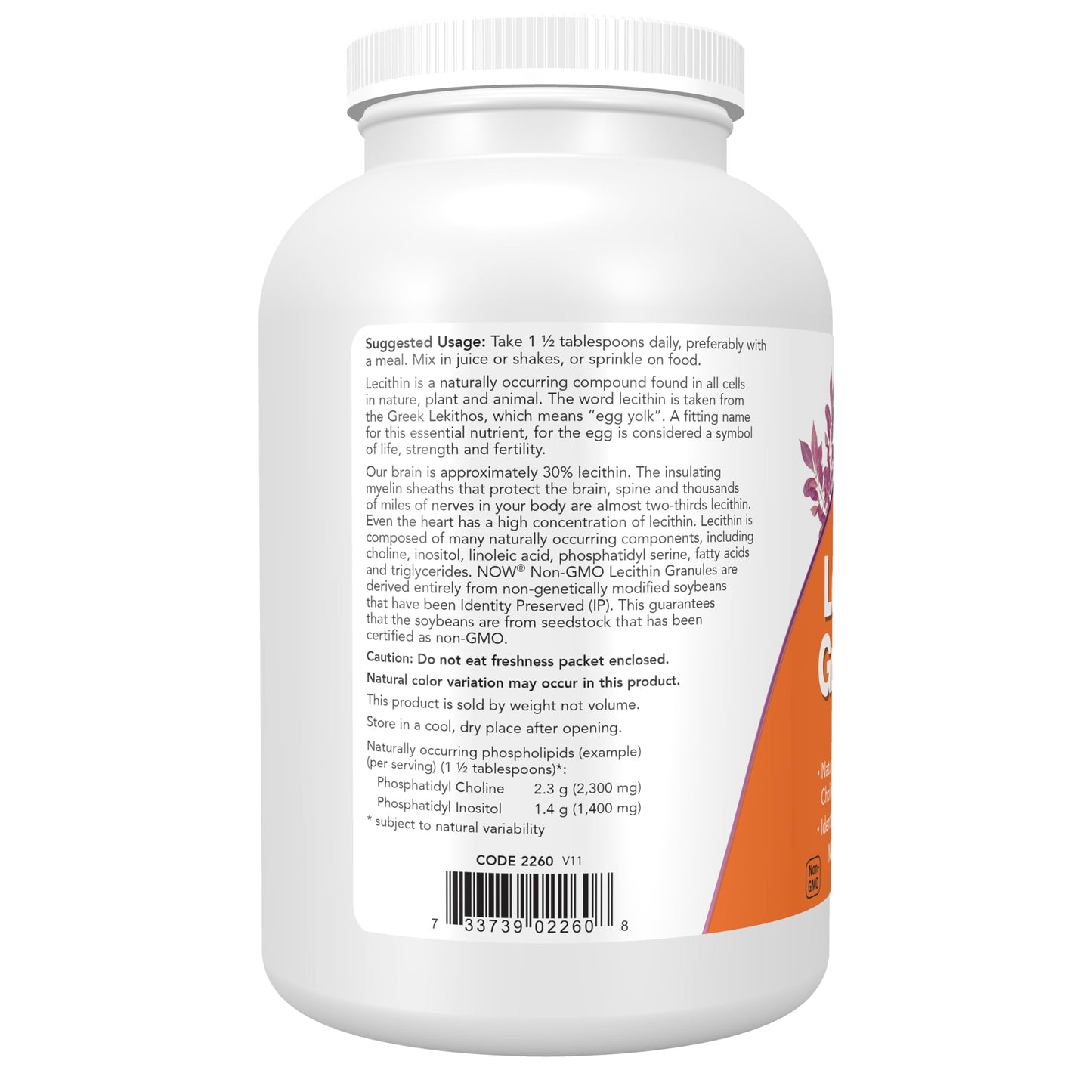 NOW Foods Lecithin Granules with Naturally Occurring Phosphatidyl Choline and Other Phosphatides Powder 16 oz