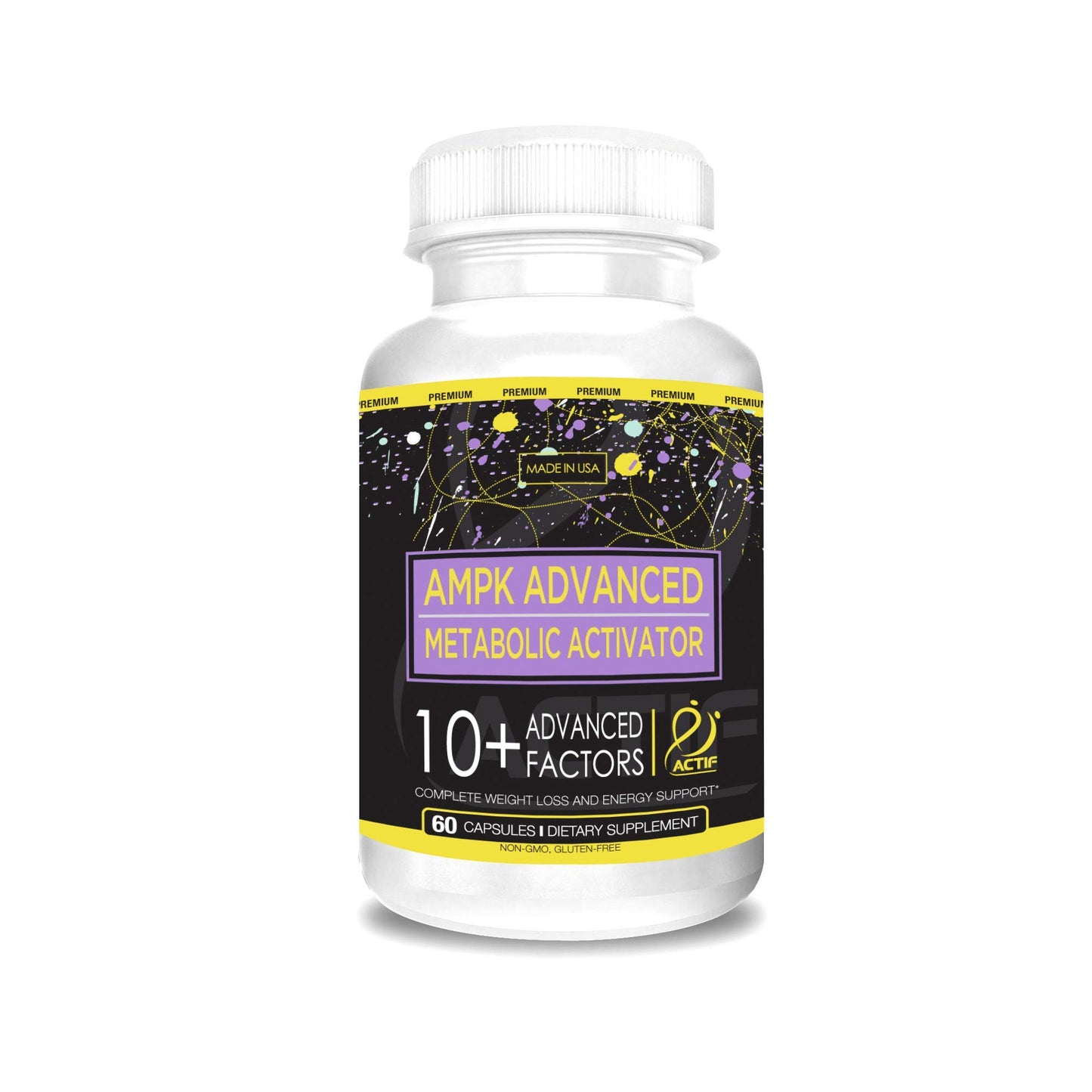 ACTIF AMPK Advanced Metabolic Activator with 10 Factors, Non-GMO, With Energy Support, 60 Capsules