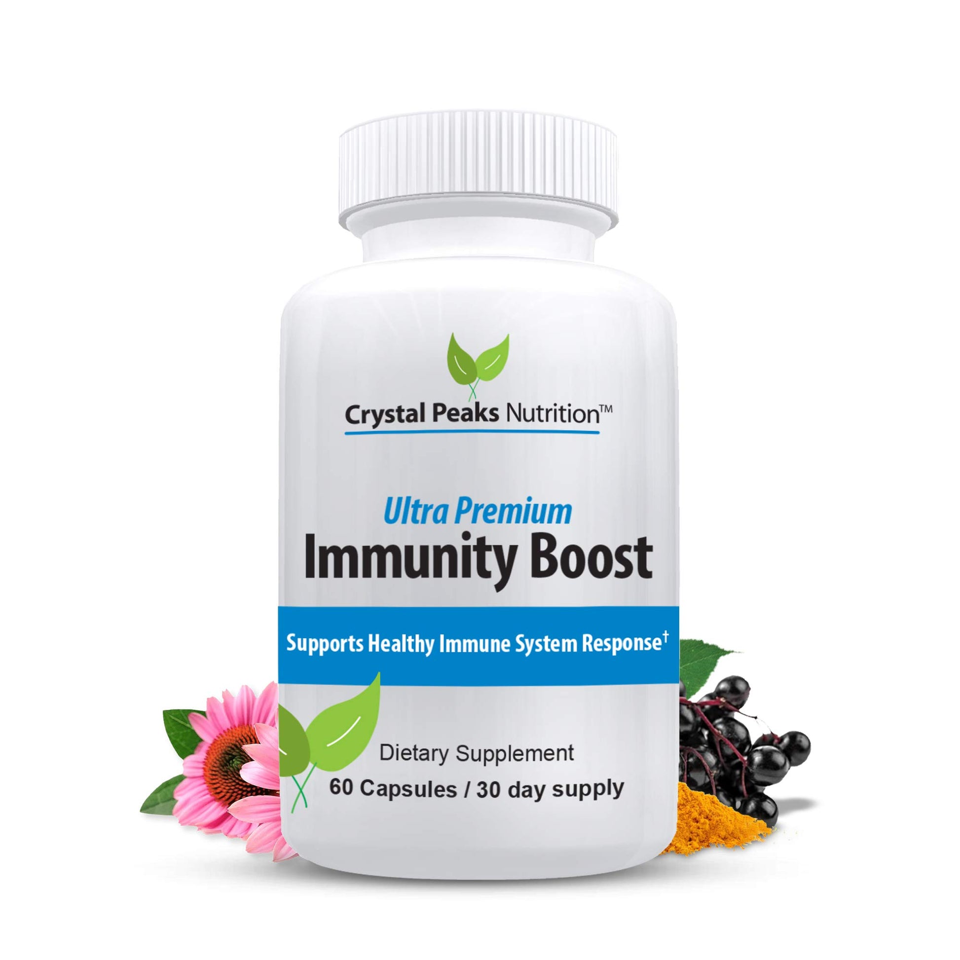 Crystal Peaks Nutrition Immune Support Capsules with Elderberry, Vitamin C, Echinacea, Garlic, Zinc, Turmeric - 60 Capsules