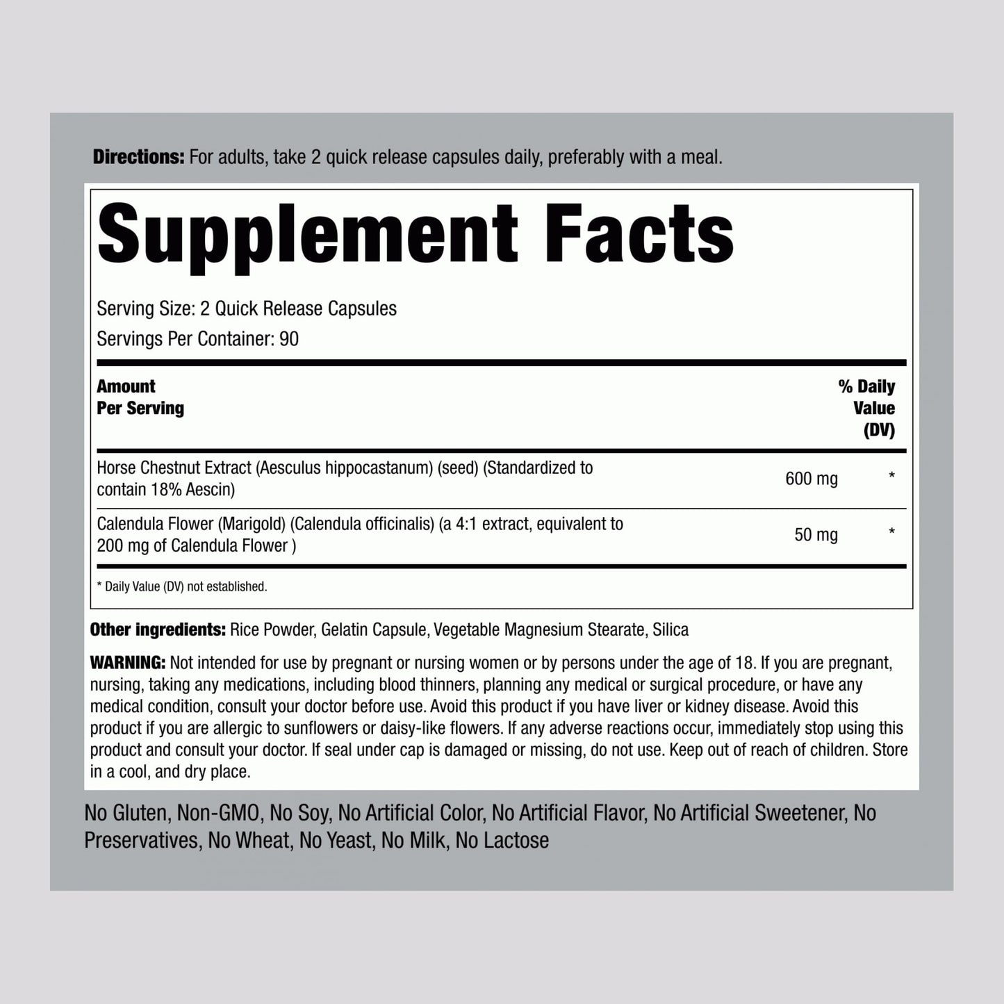 Piping Rock Horse Chestnut Extract Supplement 180 Capsules
