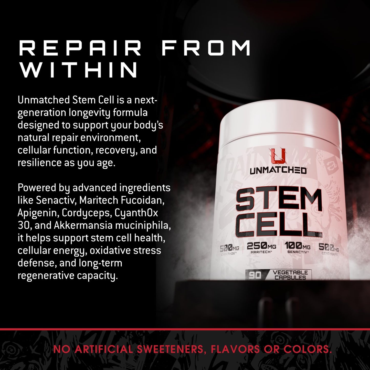 Unmatched Stem Cell | CyanthOx, Maritech Fucoidan, Senactiv & Cordyceps | Cellular Recovery, Stem Cell Support, Energy & Oxidative Defense Capsule 90