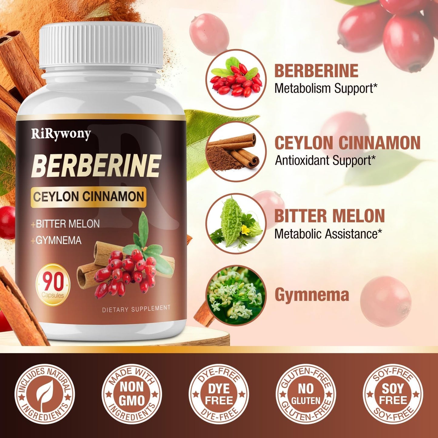 RiRywony Health Berberine Capsule 90 Capsules
