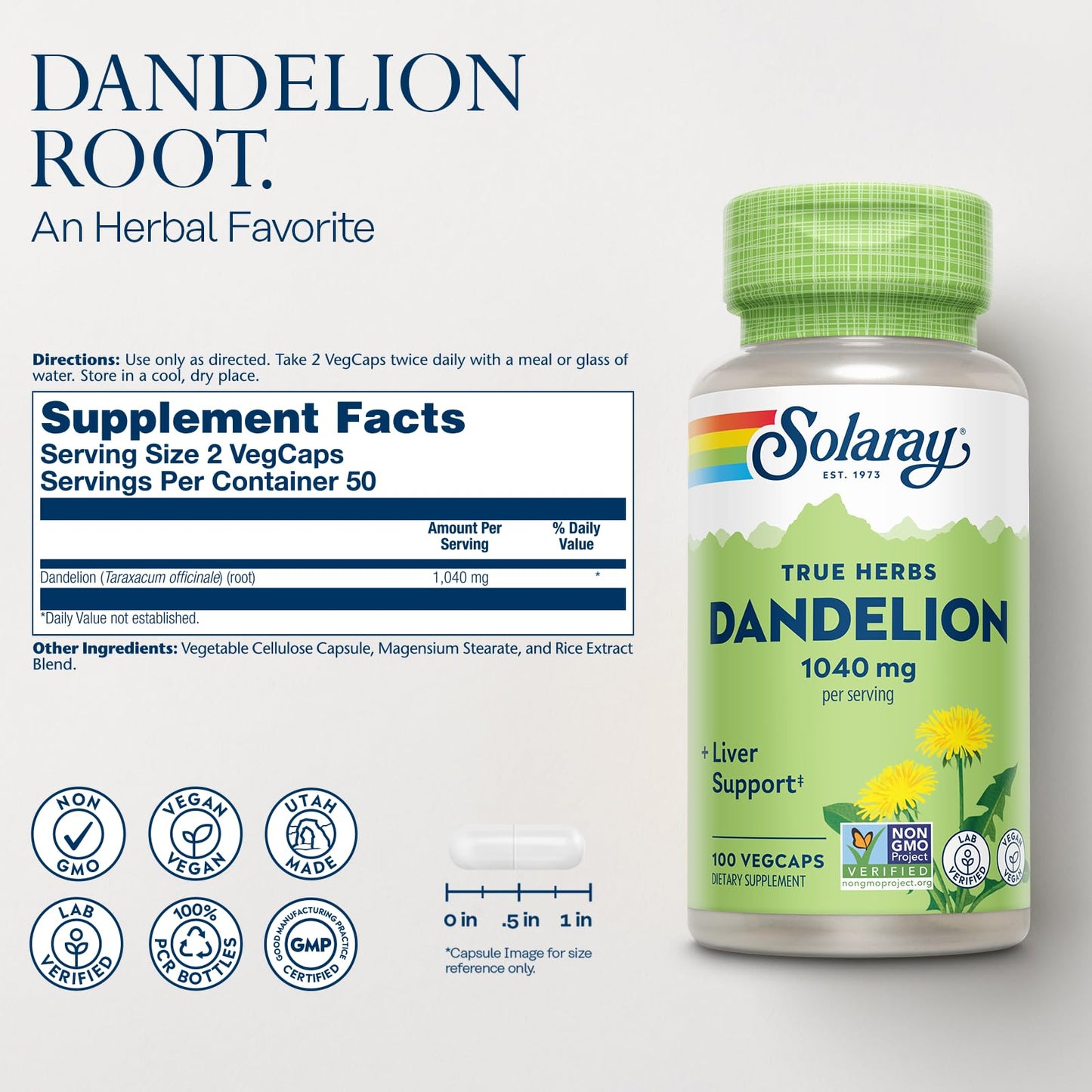 SOLARAY Dandelion Root Supplement Capsule 100 Count