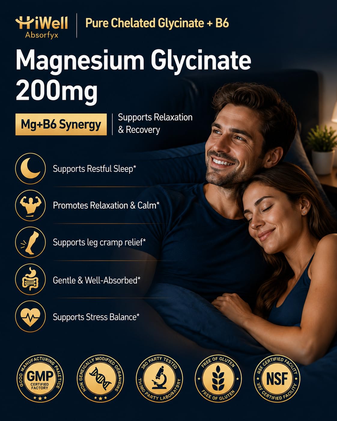 HiWell Absorfyx Magnesium Glycinate 200mg with Vitamin B6 Capsules, 120 Count