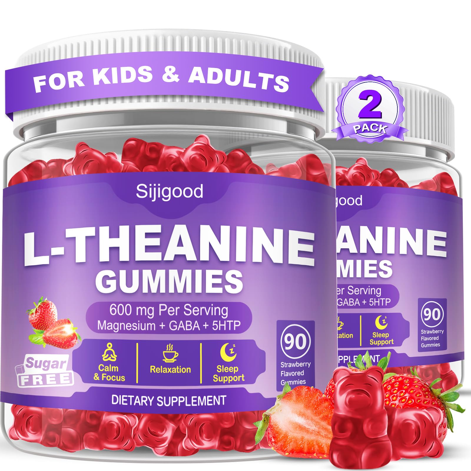 Sijigood L-Theanine Gummies with Ashwagandha, GABA & 5HTP, 180 Gummies